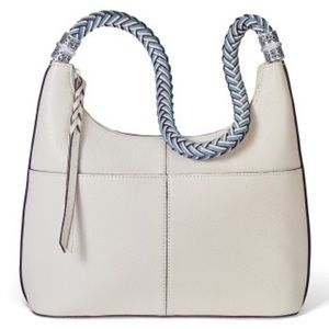 Brighton Bellaire Hobo Leather Purse - White with multi colored braided strap.